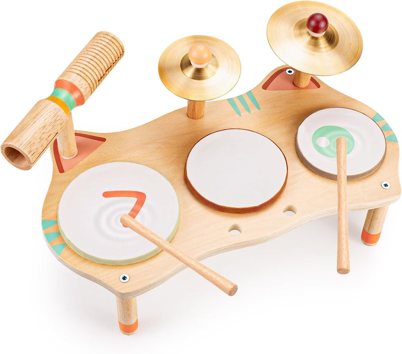 wingyz Store Kids Drum Set for Toddlers, All-in-One Montessori Musical Instruments - Wooden Music Toys for Baby, Neutral Colors, Sensory Preschool Drum Kit, Birthday Gifts for Boys Girls - Image 1